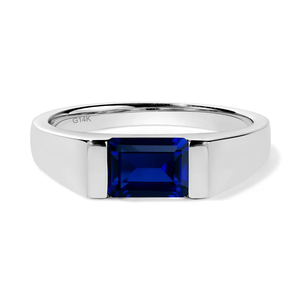Horizontal Sapphire Gender Neutral Ring - LUO Jewelry #metal_14k white gold