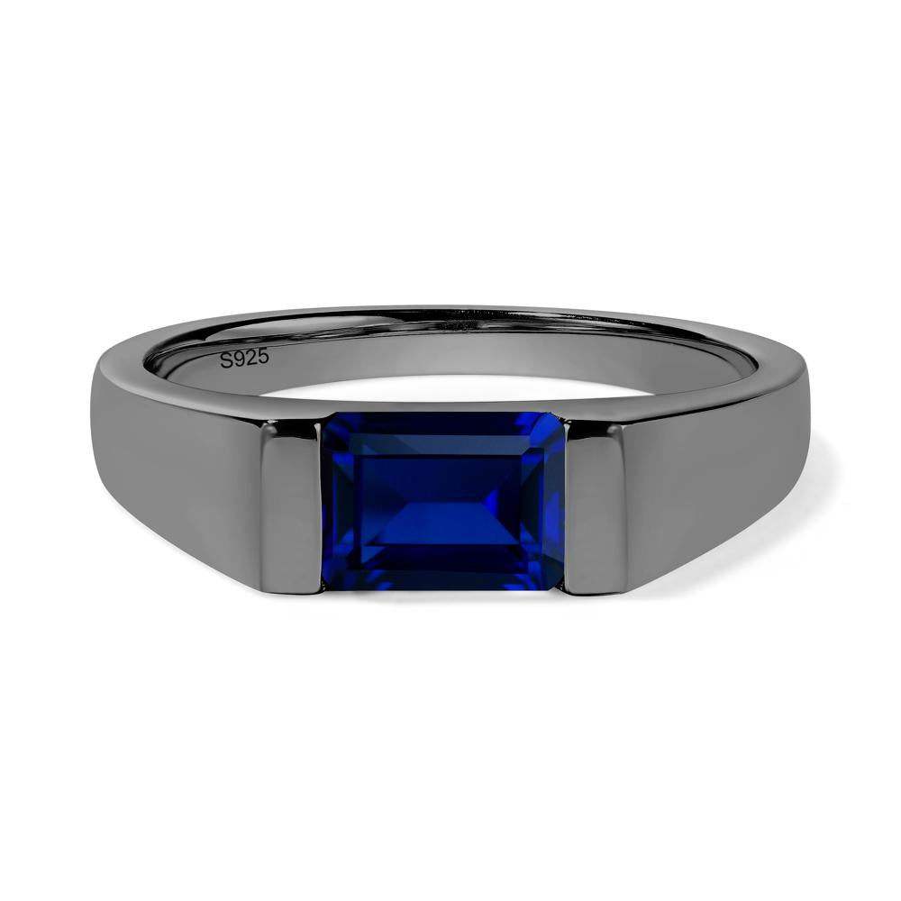 Horizontal Sapphire Gender Neutral Ring - LUO Jewelry #metal_black finish sterling silver