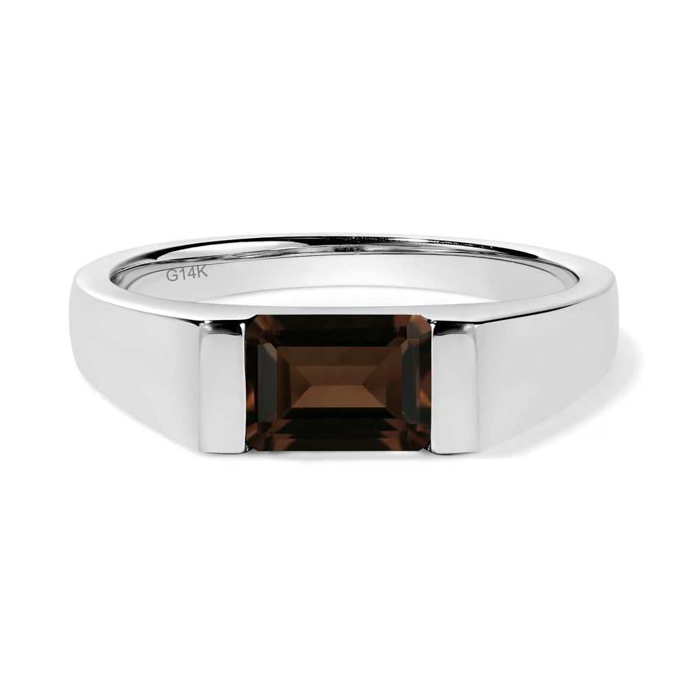 Horizontal Smoky Quartz Gender Neutral Ring - LUO Jewelry #metal_14k white gold