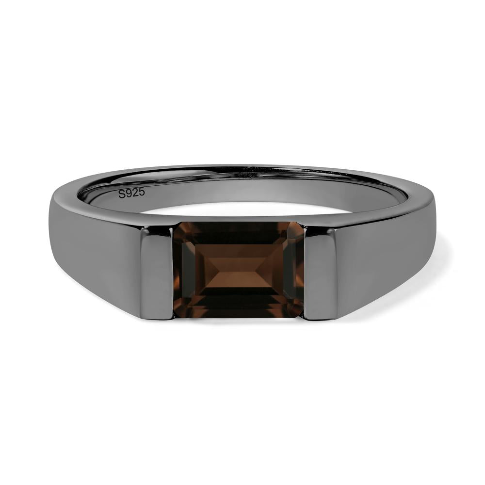 Horizontal Smoky Quartz Gender Neutral Ring - LUO Jewelry #metal_black finish sterling silver