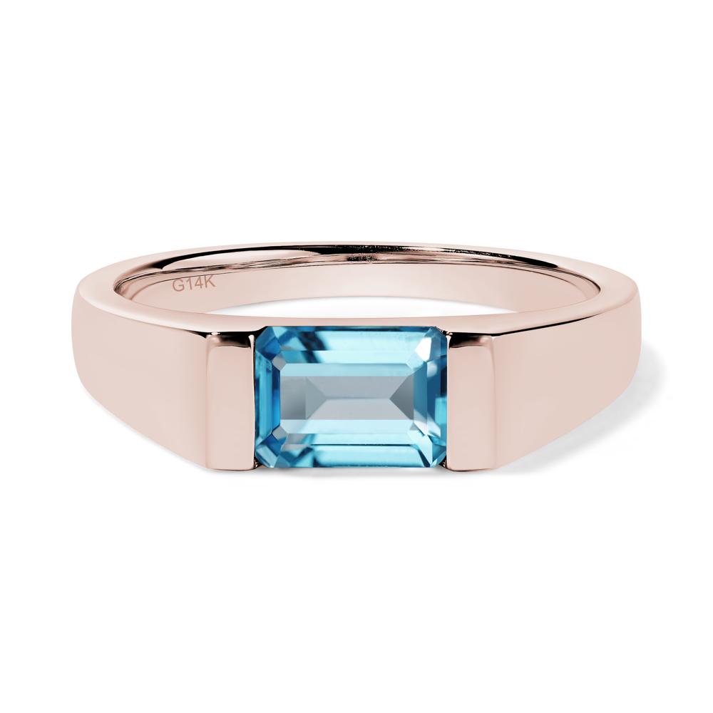 Horizontal Swiss Blue Topaz Gender Neutral Ring - LUO Jewelry #metal_14k rose gold