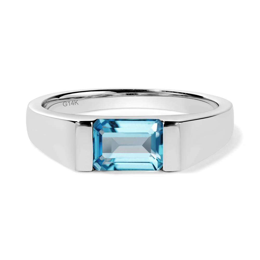 Horizontal Swiss Blue Topaz Gender Neutral Ring - LUO Jewelry #metal_14k white gold