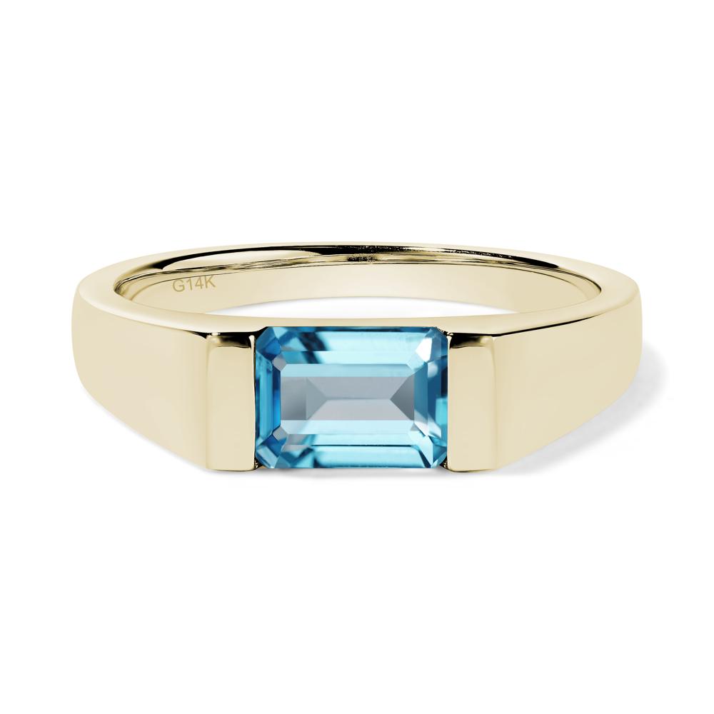 Horizontal Swiss Blue Topaz Gender Neutral Ring - LUO Jewelry #metal_14k yellow gold