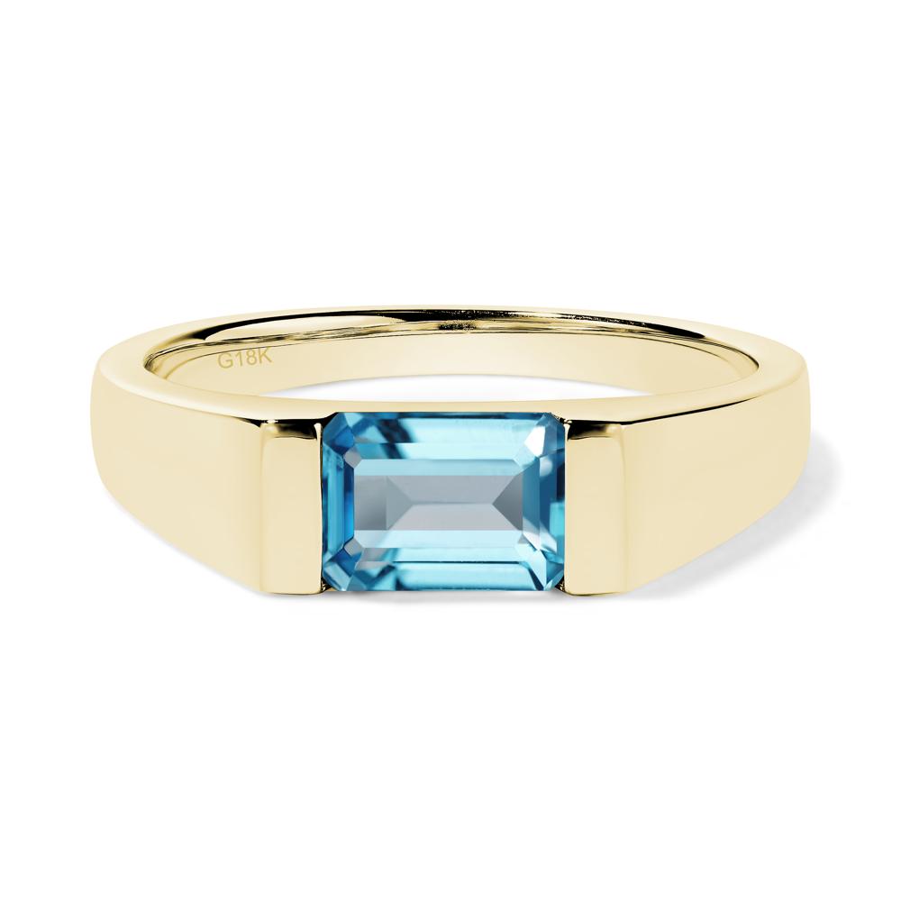 Horizontal Swiss Blue Topaz Gender Neutral Ring - LUO Jewelry #metal_18k yellow gold