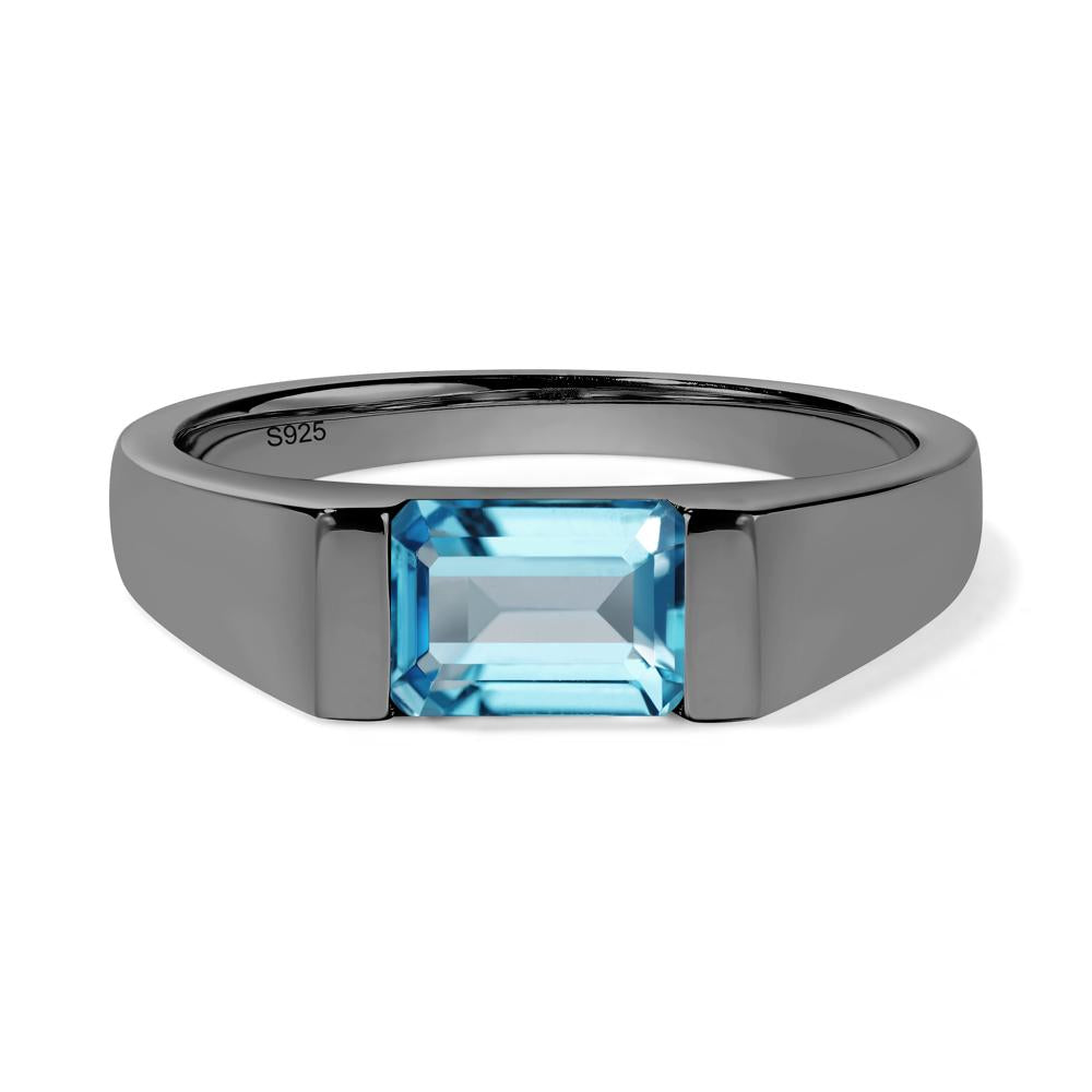 Horizontal Swiss Blue Topaz Gender Neutral Ring - LUO Jewelry #metal_black finish sterling silver