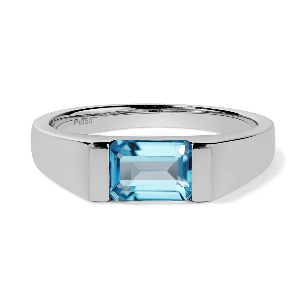 Horizontal Swiss Blue Topaz Gender Neutral Ring - LUO Jewelry #metal_platinum
