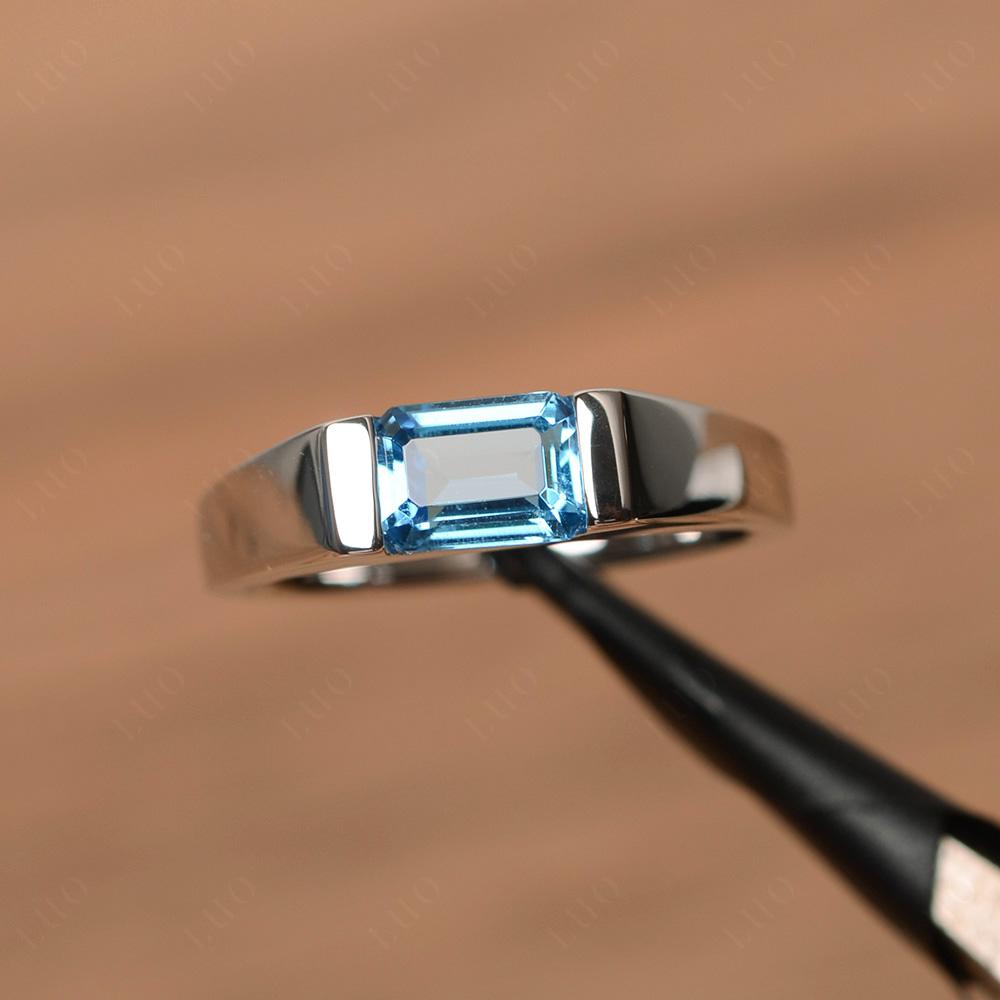 Horizontal Swiss Blue Topaz Gender Neutral Ring - LUO Jewelry