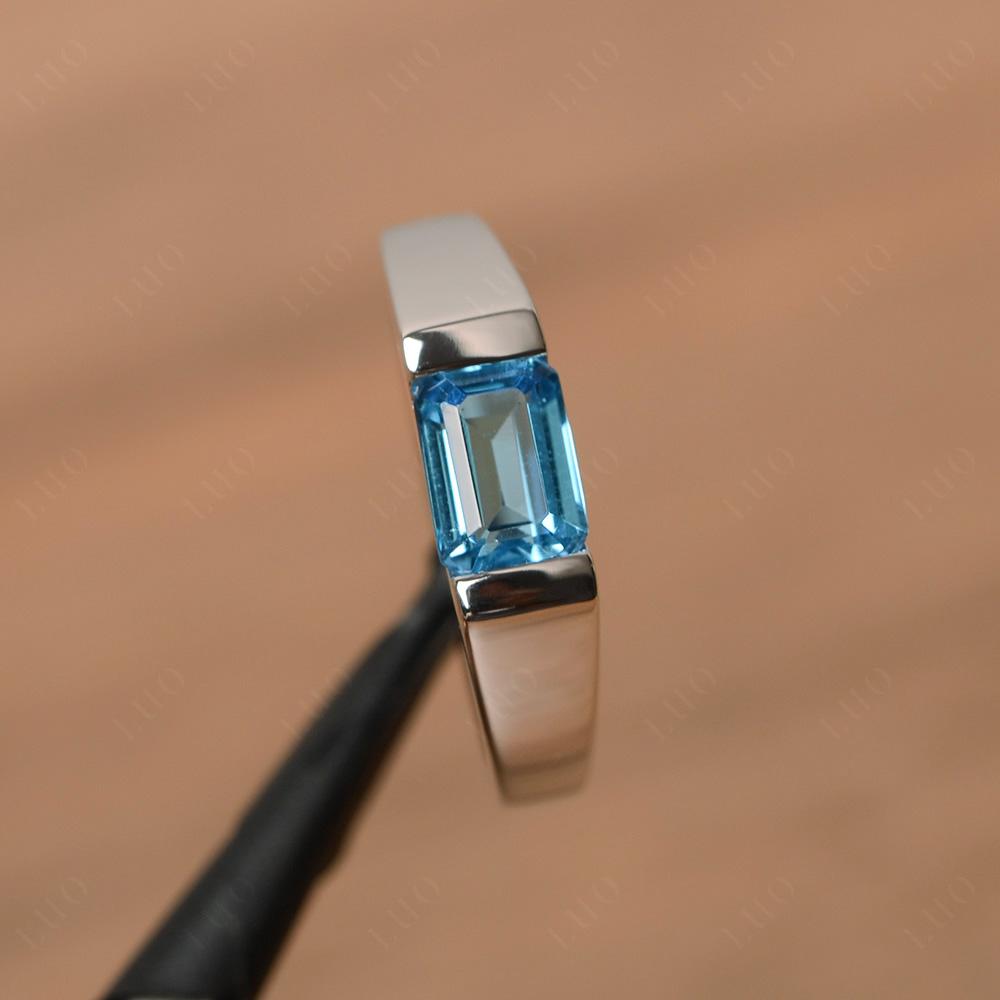 Horizontal Swiss Blue Topaz Gender Neutral Ring - LUO Jewelry