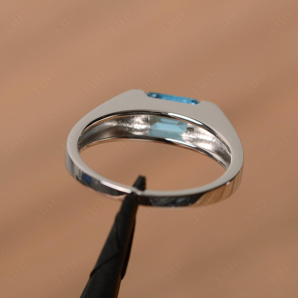 Horizontal Swiss Blue Topaz Gender Neutral Ring - LUO Jewelry