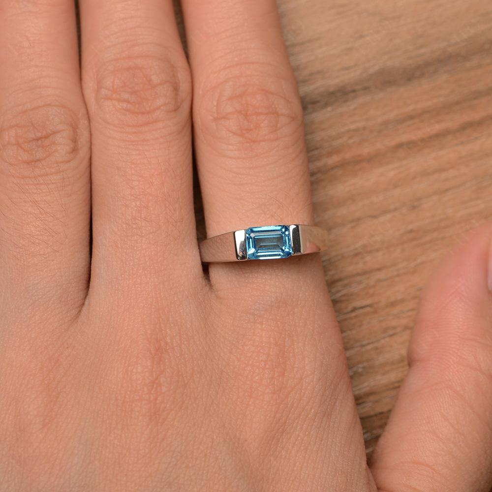 Horizontal Swiss Blue Topaz Gender Neutral Ring - LUO Jewelry