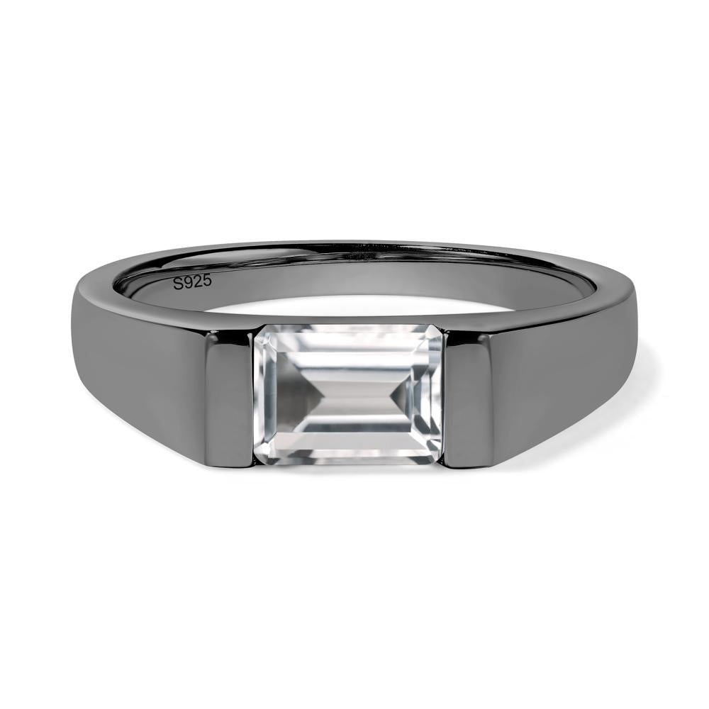 Horizontal White Topaz Gender Neutral Ring - LUO Jewelry #metal_black finish sterling silver