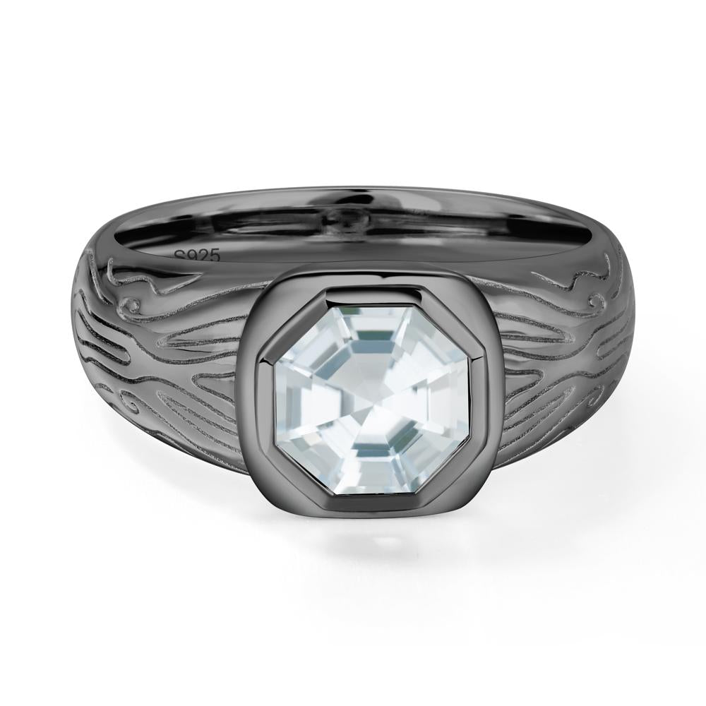 Cracked Rock Pattern Aquamarine Ring for Men - LUO Jewelry #metal_black finish sterling silver