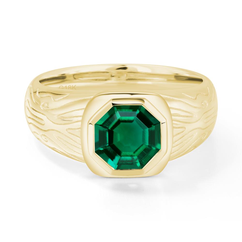 Cracked Rock Pattern Emerald Ring for Men - LUO Jewelry #metal_18k yellow gold