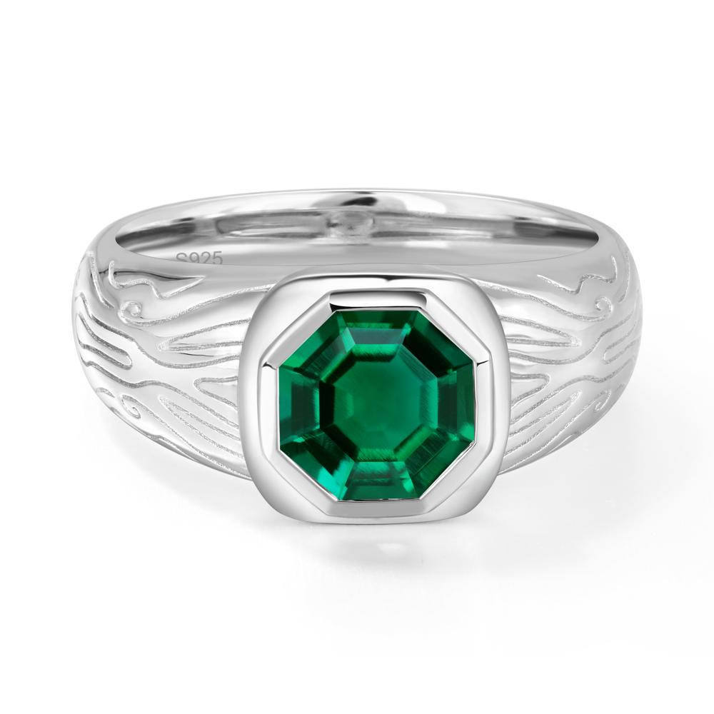 Cracked Rock Pattern Emerald Ring for Men - LUO Jewelry #metal_sterling silver