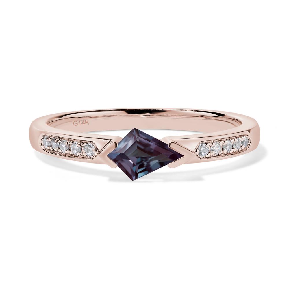 Kite Cut Lab Alexandrite Horizontal Ring - LUO Jewelry #metal_14k rose gold