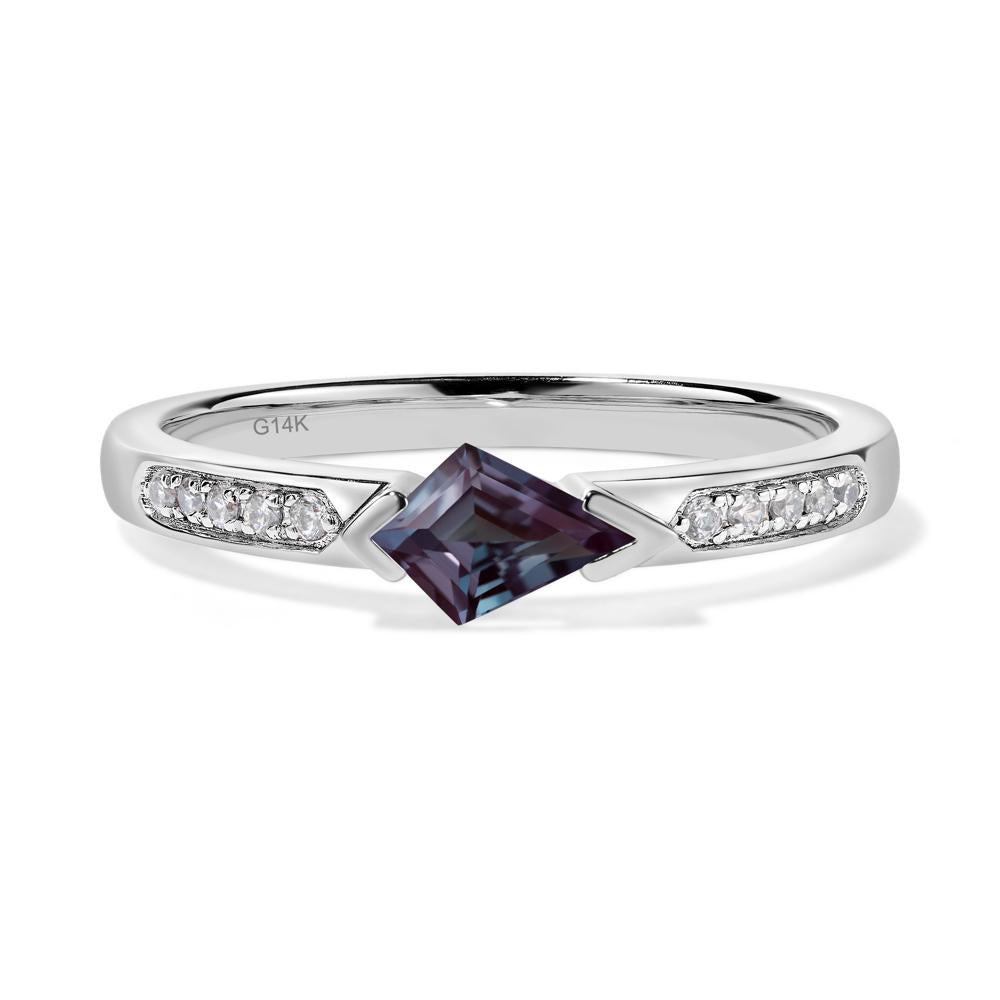 Kite Cut Lab Alexandrite Horizontal Ring - LUO Jewelry #metal_14k white gold