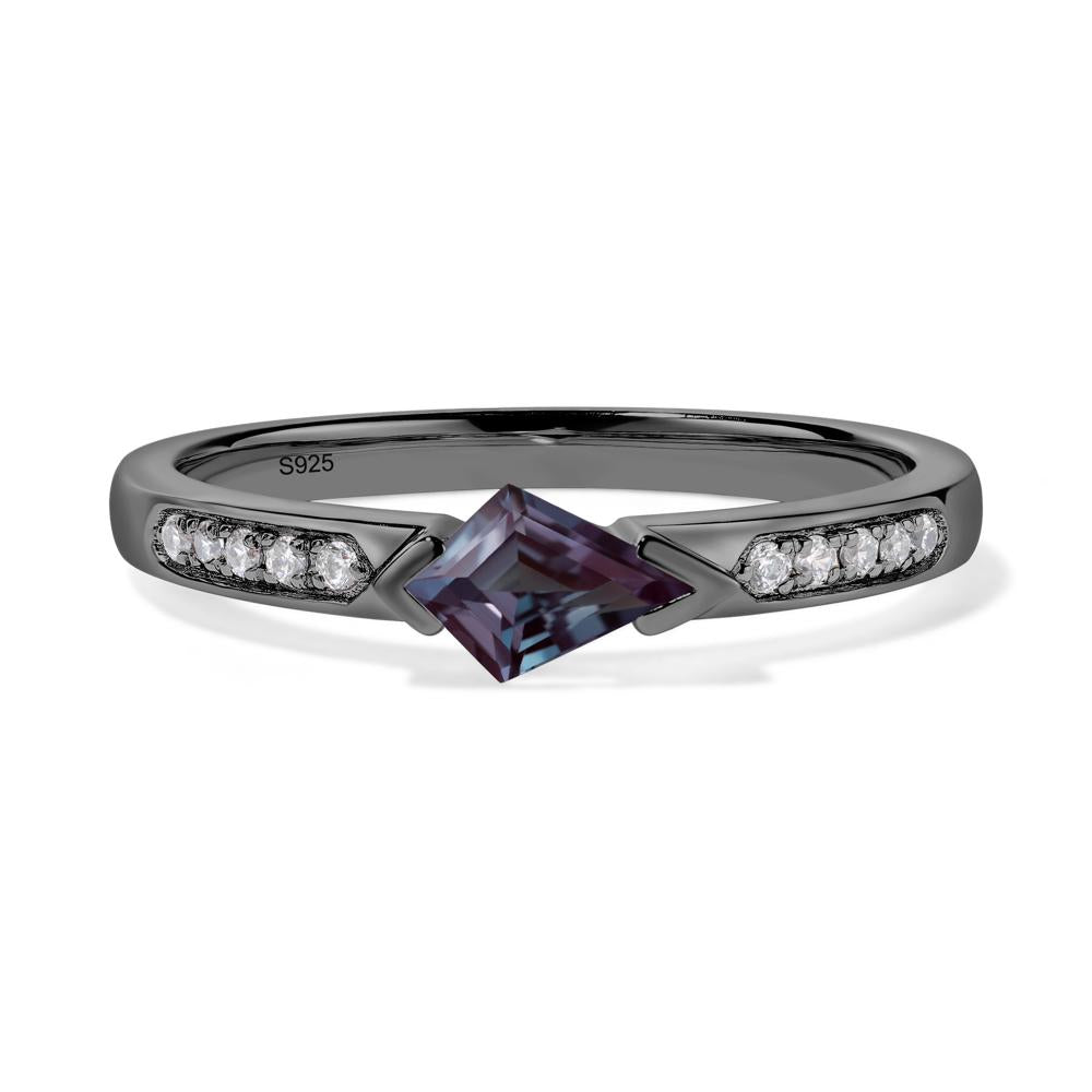 Kite Cut Lab Alexandrite Horizontal Ring - LUO Jewelry #metal_black finish sterling silver