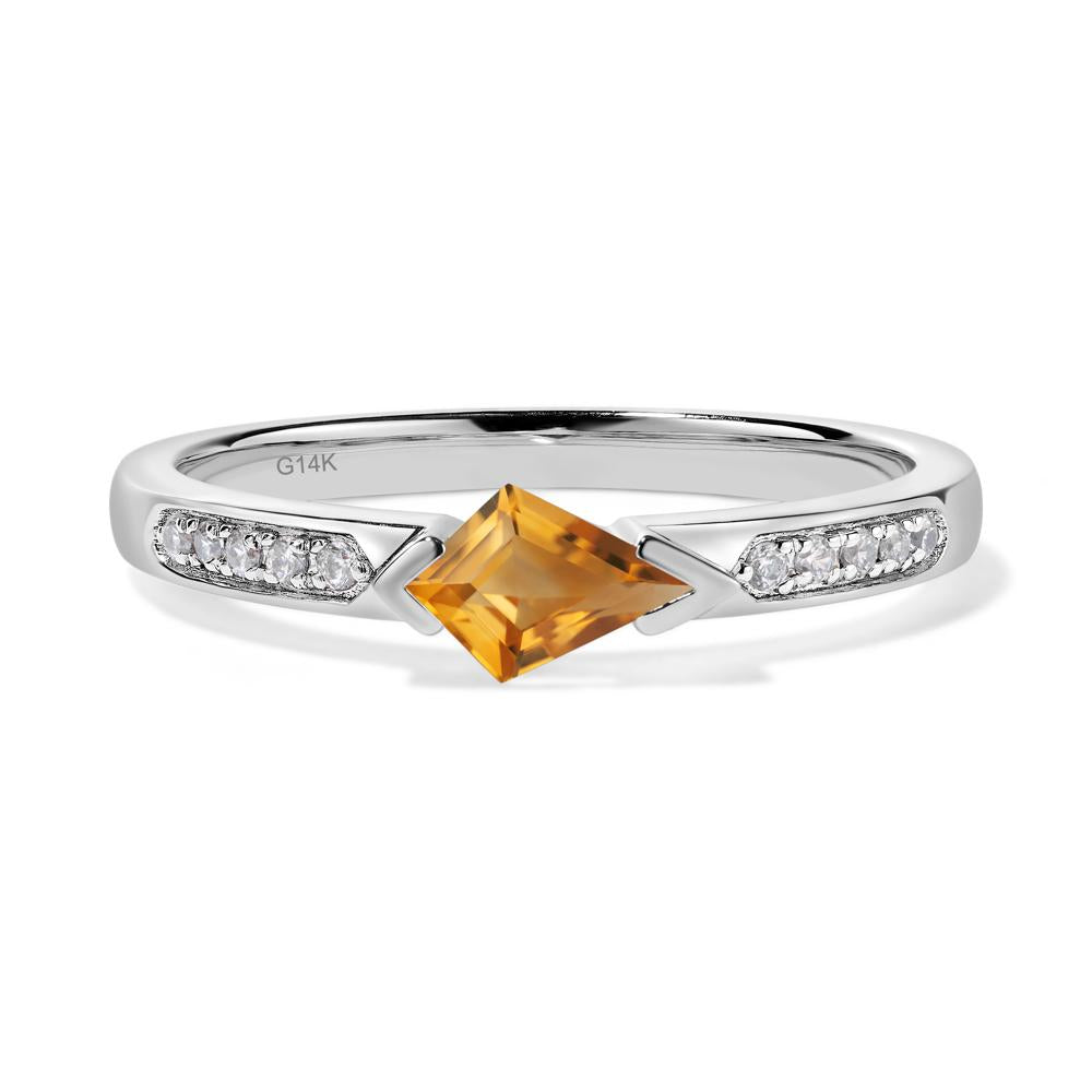 Kite Cut Citrine Horizontal Ring - LUO Jewelry #metal_14k white gold