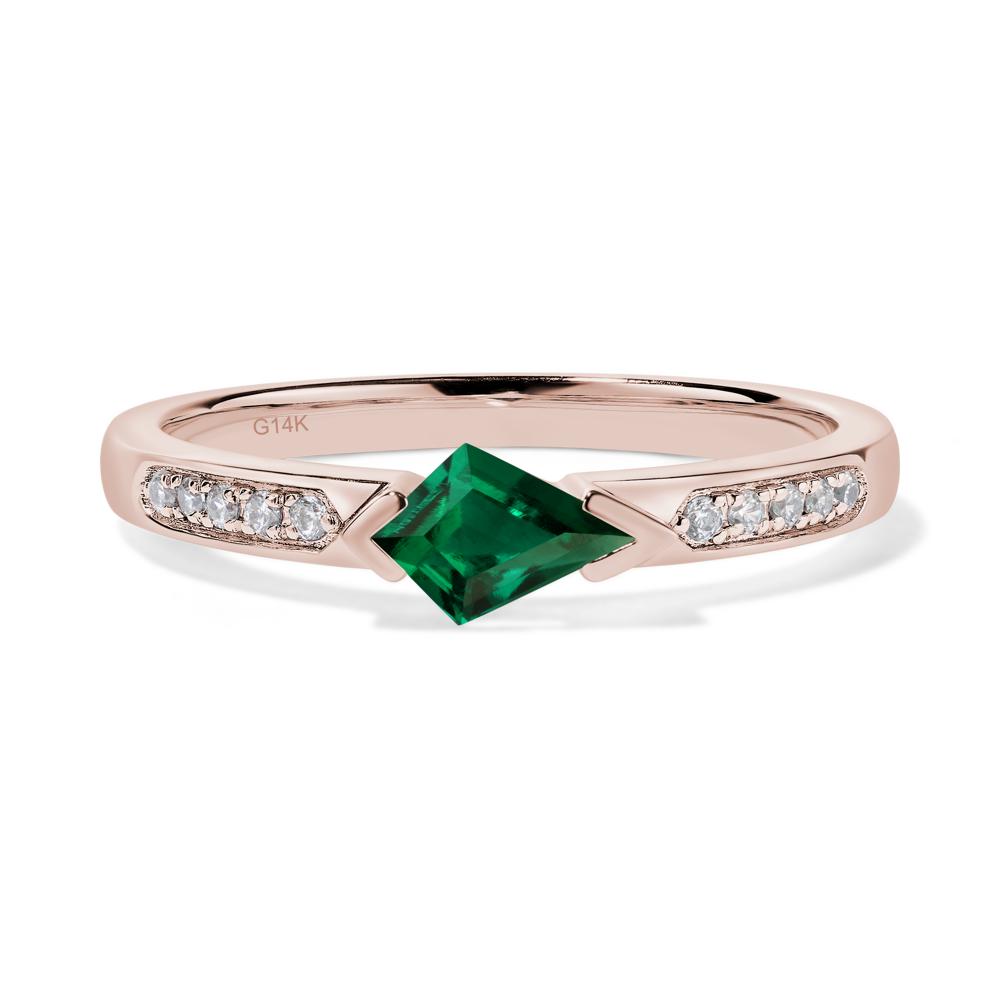 Kite Cut Lab Emerald Horizontal Ring - LUO Jewelry #metal_14k rose gold