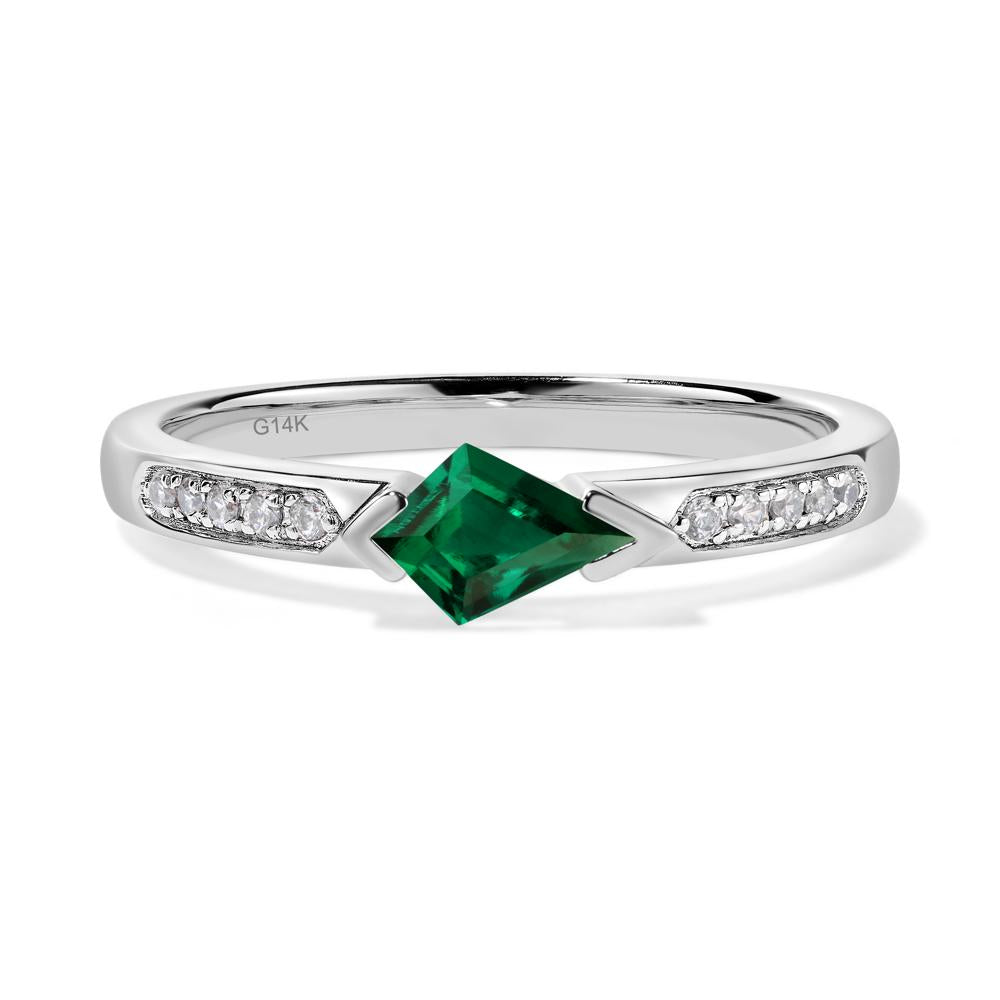 Kite Cut Lab Emerald Horizontal Ring - LUO Jewelry #metal_14k white gold
