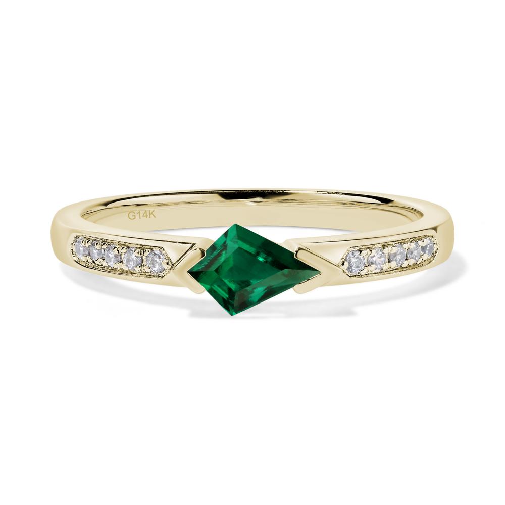 Kite Cut Lab Emerald Horizontal Ring - LUO Jewelry #metal_14k yellow gold