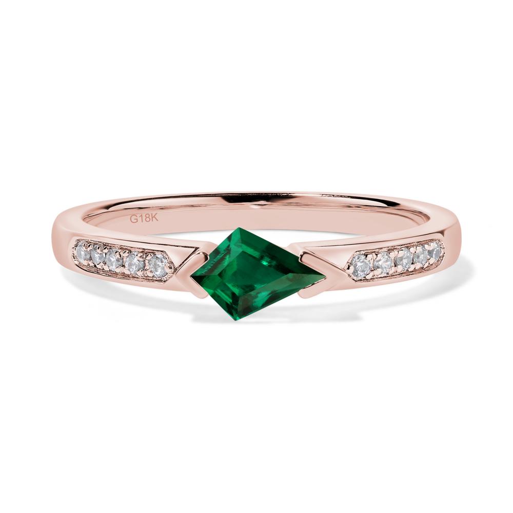 Kite Cut Lab Emerald Horizontal Ring - LUO Jewelry #metal_18k rose gold
