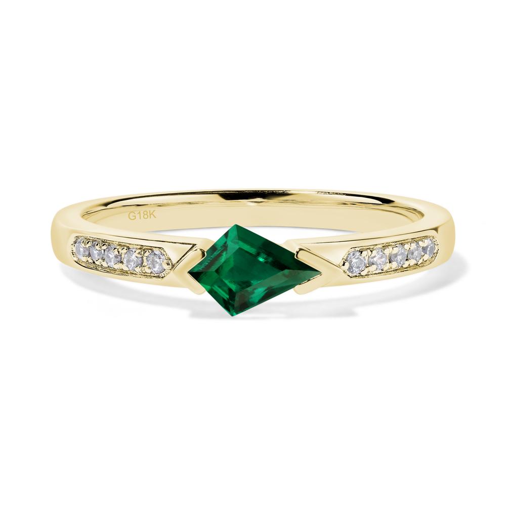 Kite Cut Lab Emerald Horizontal Ring - LUO Jewelry #metal_18k yellow gold