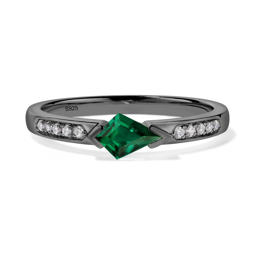Kite Cut Lab Emerald Horizontal Ring - LUO Jewelry #metal_black finish sterling silver