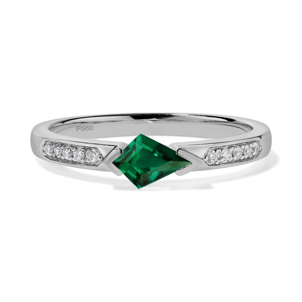 Kite Cut Lab Emerald Horizontal Ring - LUO Jewelry #metal_platinum