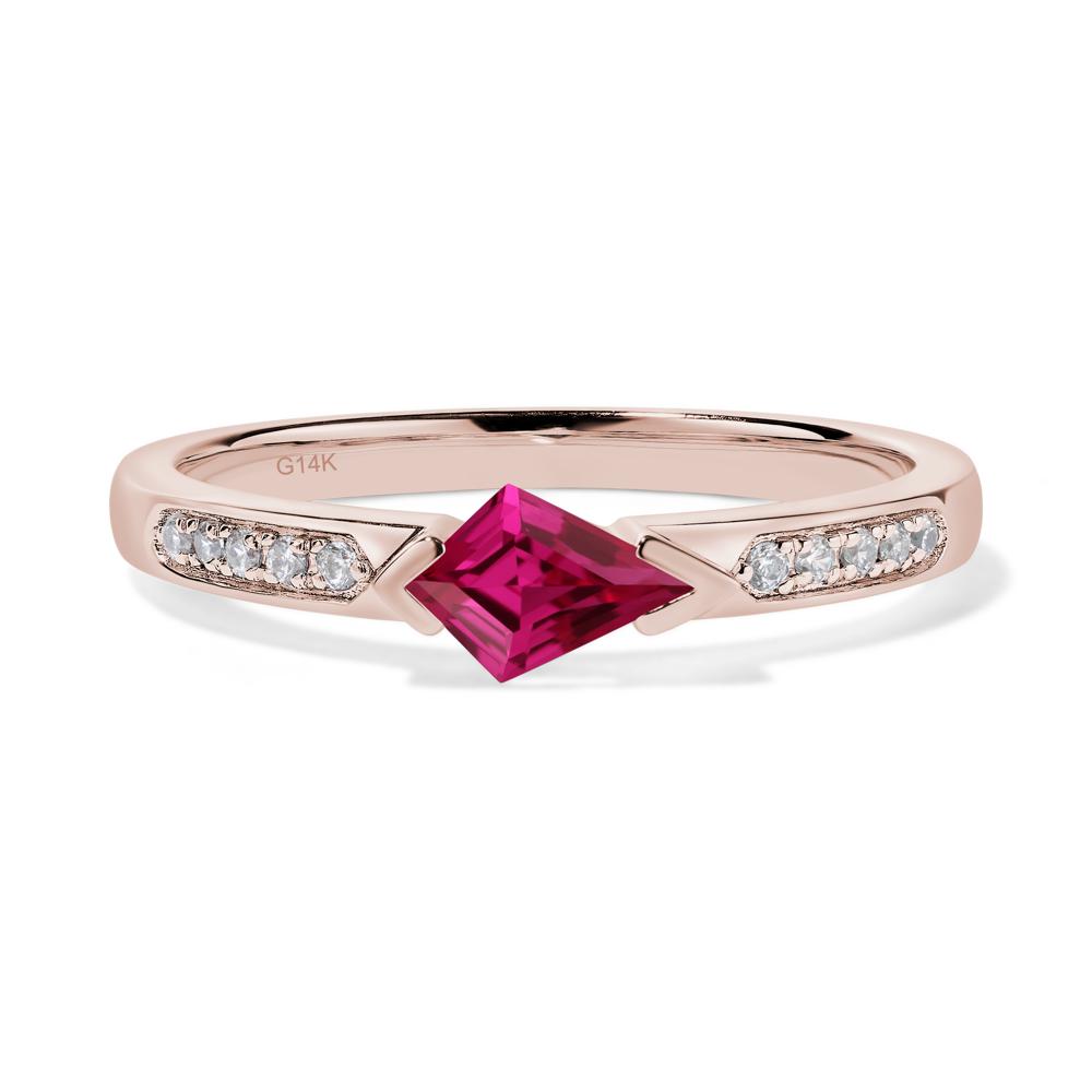 Kite Cut Lab Ruby Horizontal Ring - LUO Jewelry #metal_14k rose gold