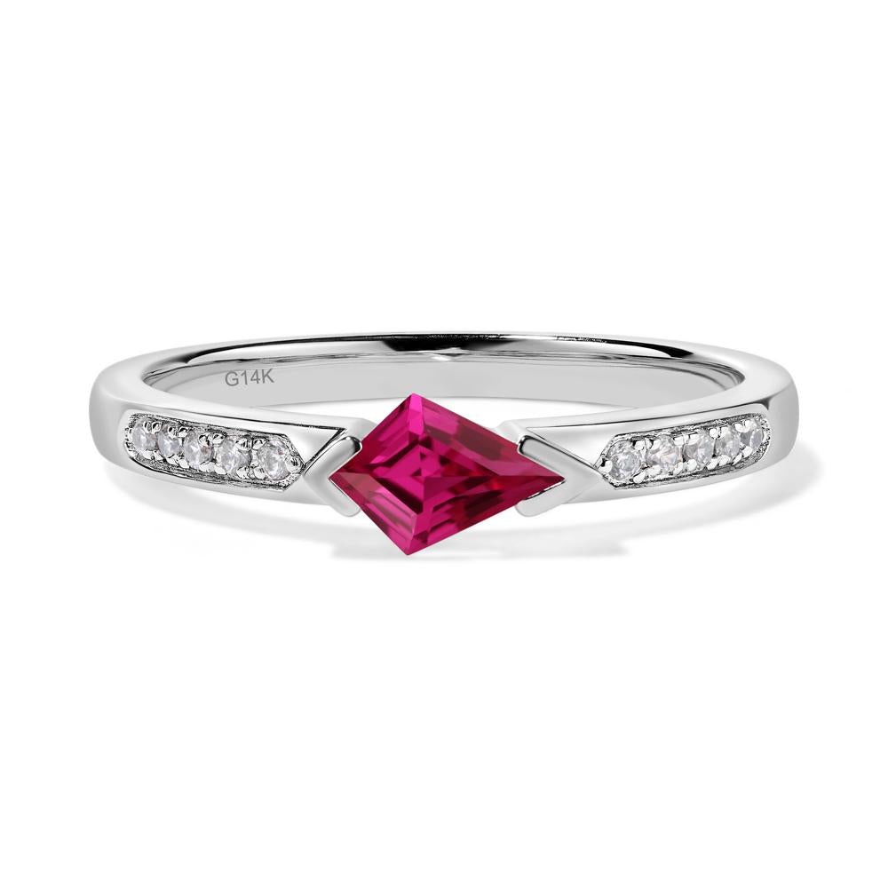 Kite Cut Lab Ruby Horizontal Ring - LUO Jewelry #metal_14k white gold