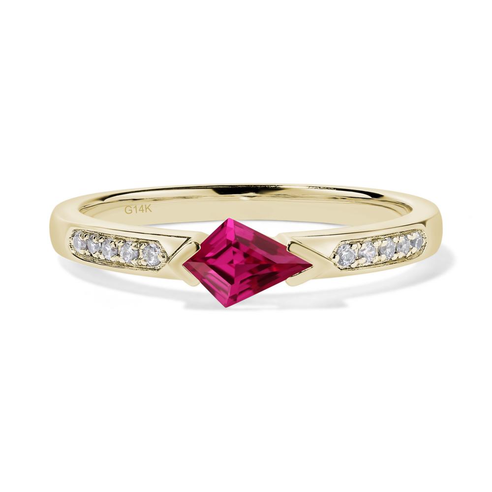 Kite Cut Lab Ruby Horizontal Ring - LUO Jewelry #metal_14k yellow gold