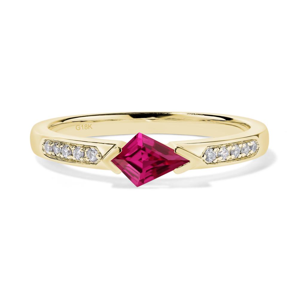 Kite Cut Lab Ruby Horizontal Ring - LUO Jewelry #metal_18k yellow gold