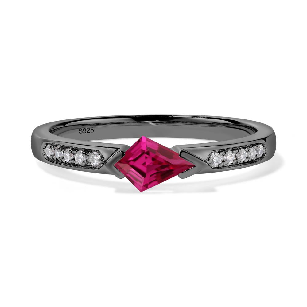 Kite Cut Lab Ruby Horizontal Ring - LUO Jewelry #metal_black finish sterling silver