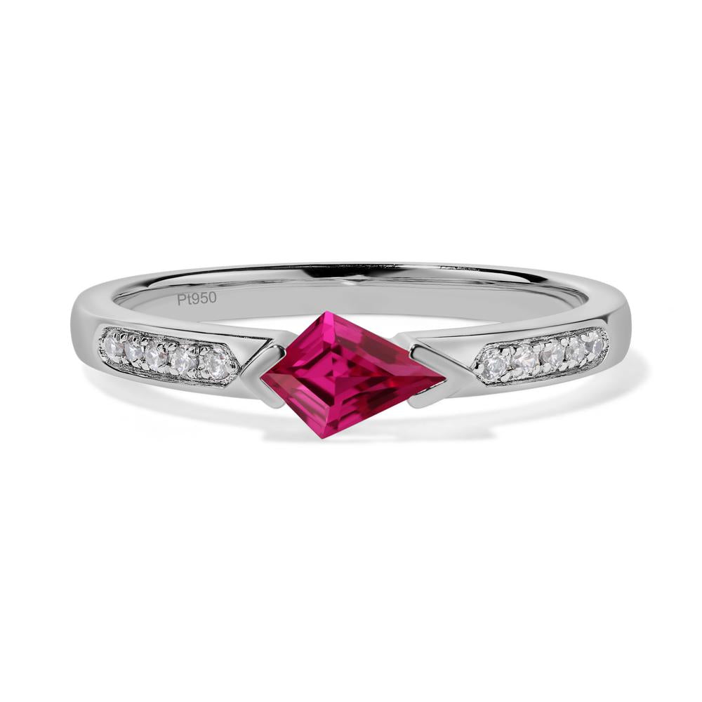 Kite Cut Lab Ruby Horizontal Ring - LUO Jewelry #metal_platinum