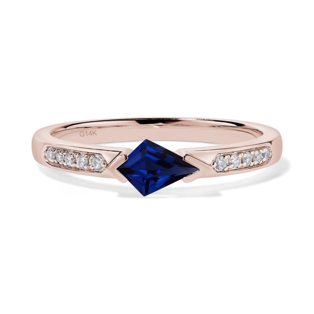 Kite Cut Lab Sapphire Horizontal Ring - LUO Jewelry #metal_14k rose gold