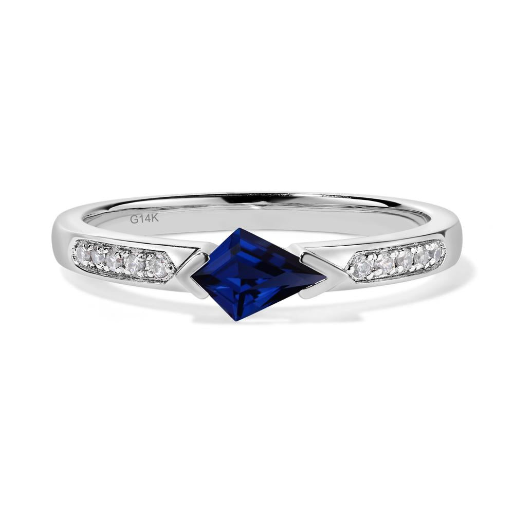 Kite Cut Lab Sapphire Horizontal Ring - LUO Jewelry #metal_14k white gold