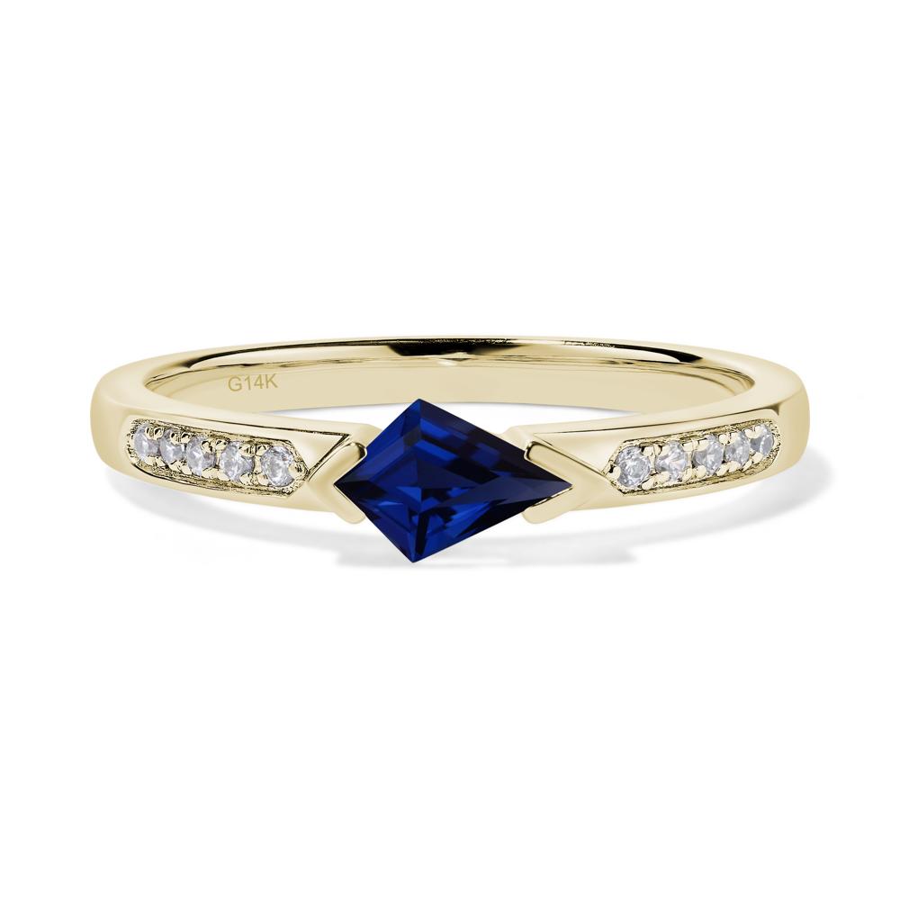 Kite Cut Lab Sapphire Horizontal Ring - LUO Jewelry #metal_14k yellow gold