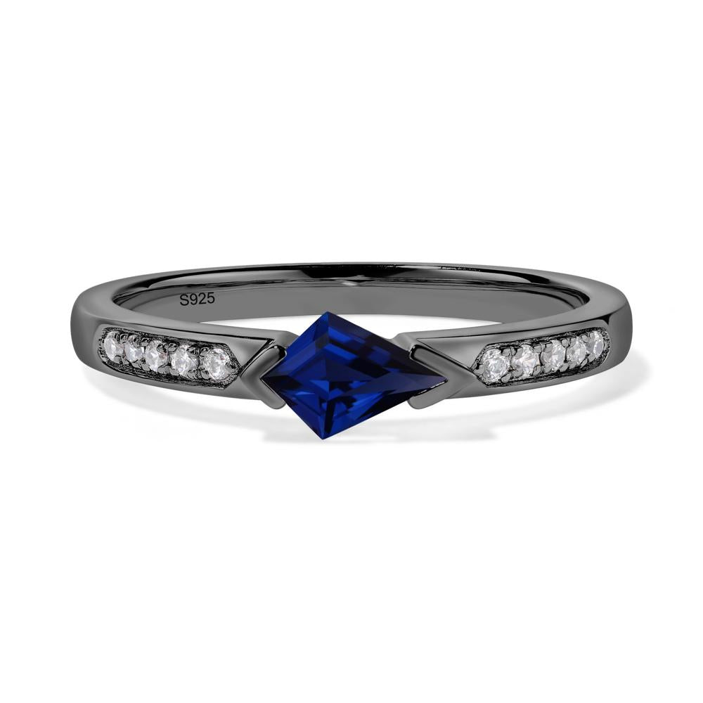 Kite Cut Lab Sapphire Horizontal Ring - LUO Jewelry #metal_black finish sterling silver