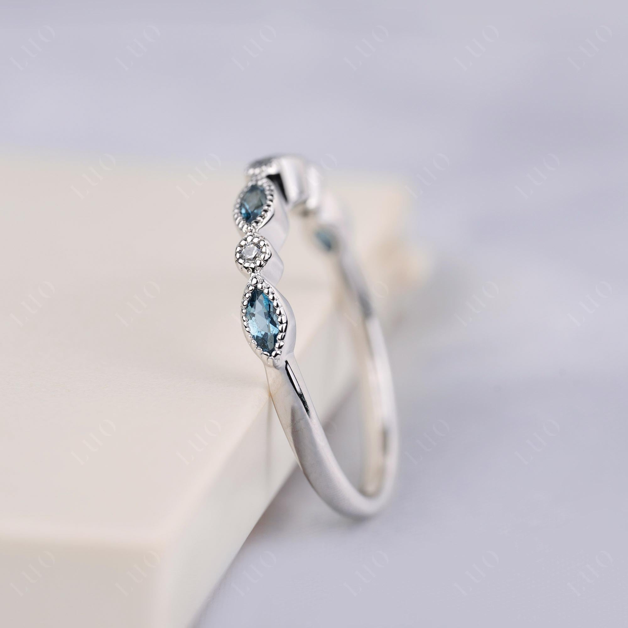 London Blue Topaz Milgrain Band Ring - LUO Jewelry 