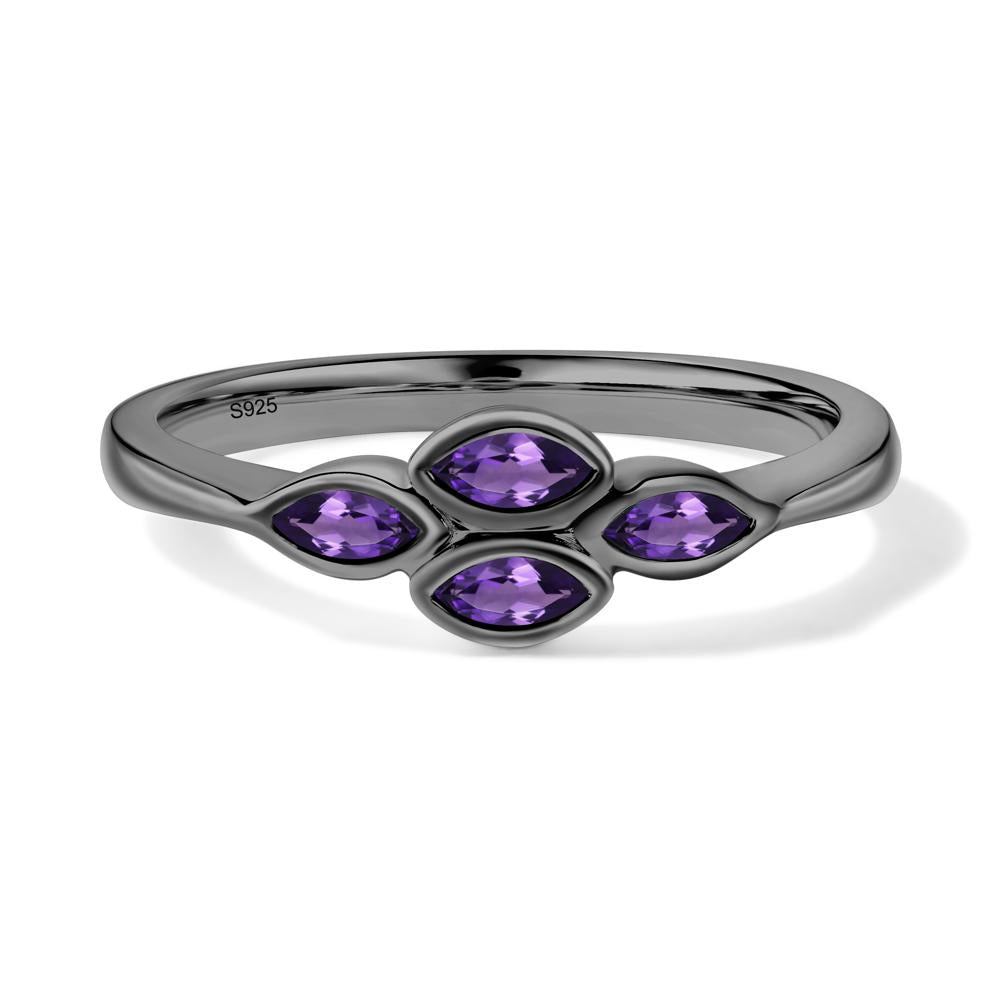 Marquise Cut Amethyst Bezel Cluster Ring - LUO Jewelry #metal_black finish sterling silver