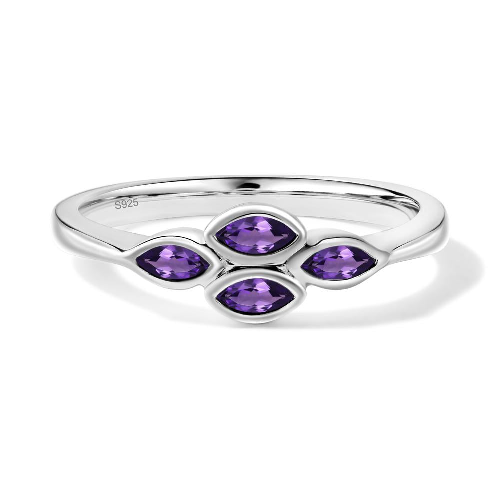Marquise Cut Amethyst Bezel Cluster Ring - LUO Jewelry #metal_sterling silver