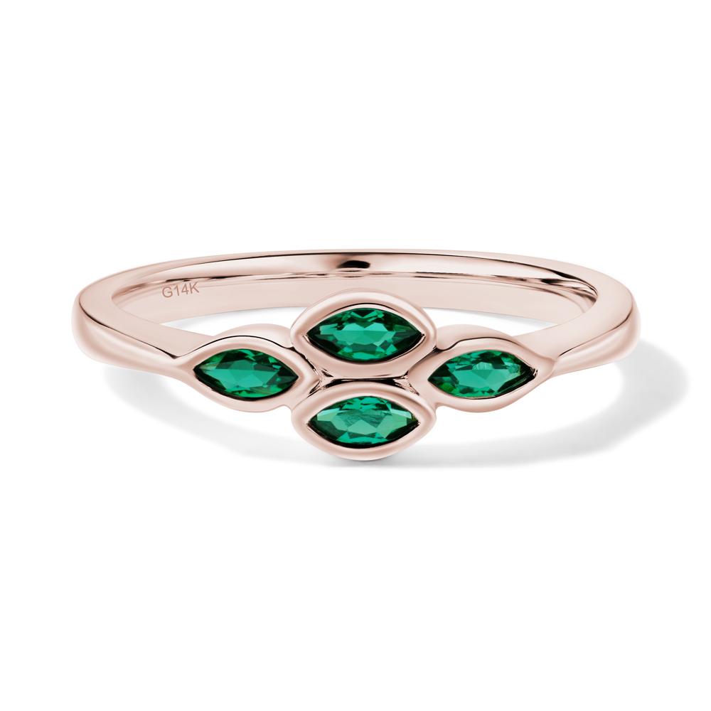 Marquise Cut Emerald Bezel Cluster Ring - LUO Jewelry #metal_14k rose gold