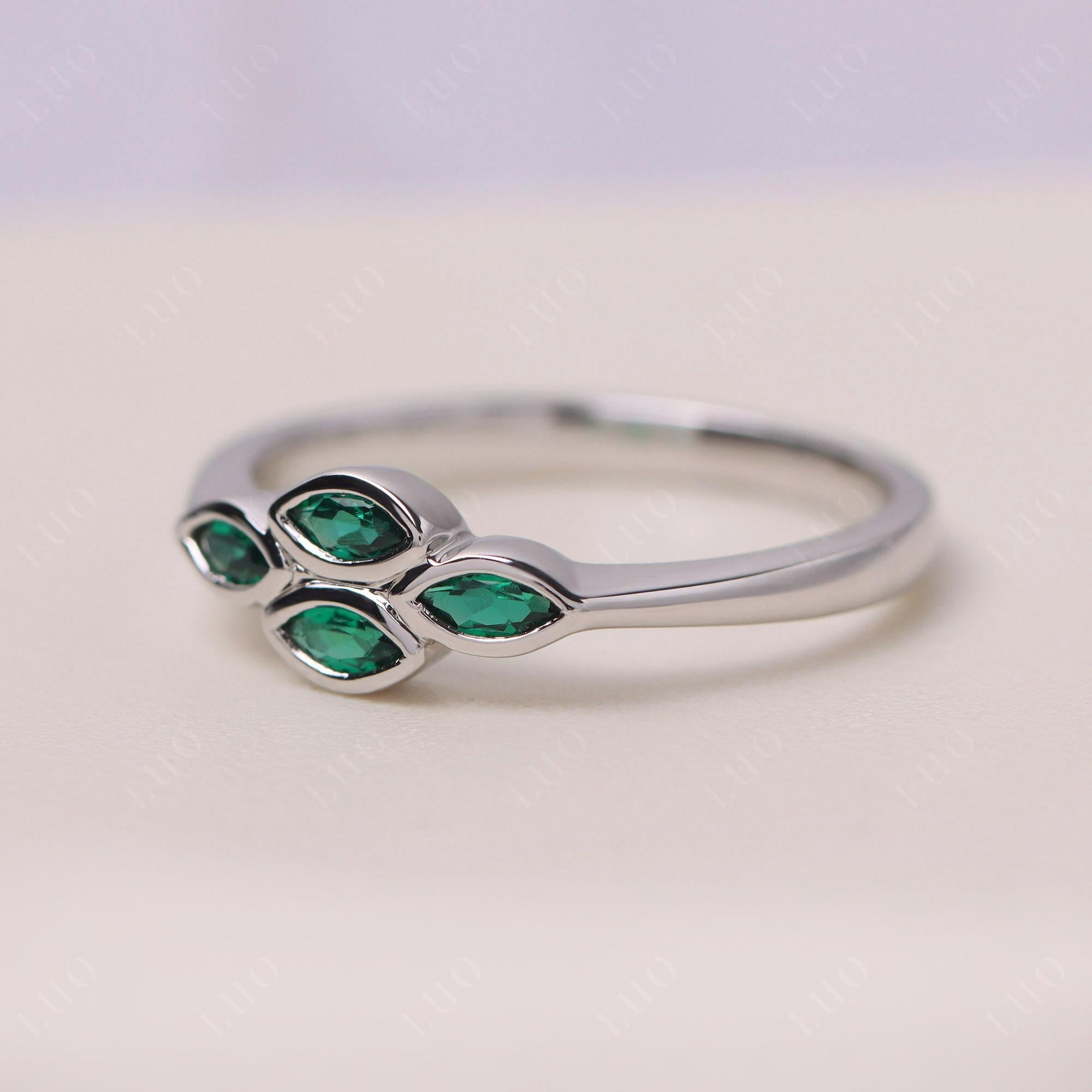 Marquise Cut Emerald Bezel Cluster Ring - LUO Jewelry 