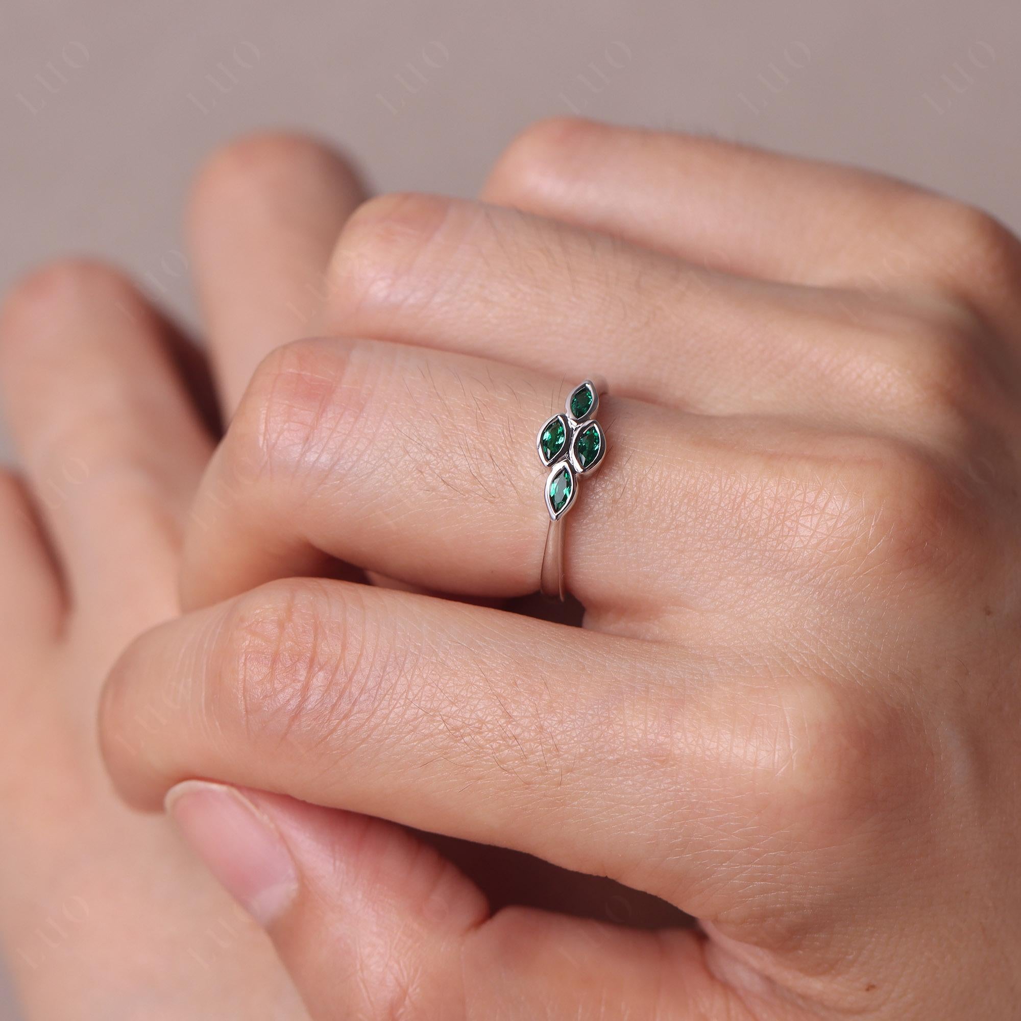 Marquise Cut Emerald Bezel Cluster Ring - LUO Jewelry 