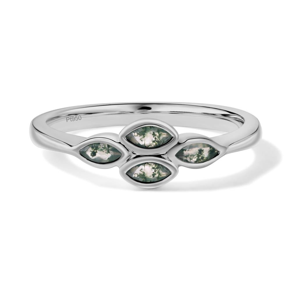 Marquise Cut Moss Agate Bezel Cluster Ring - LUO Jewelry #metal_platinum