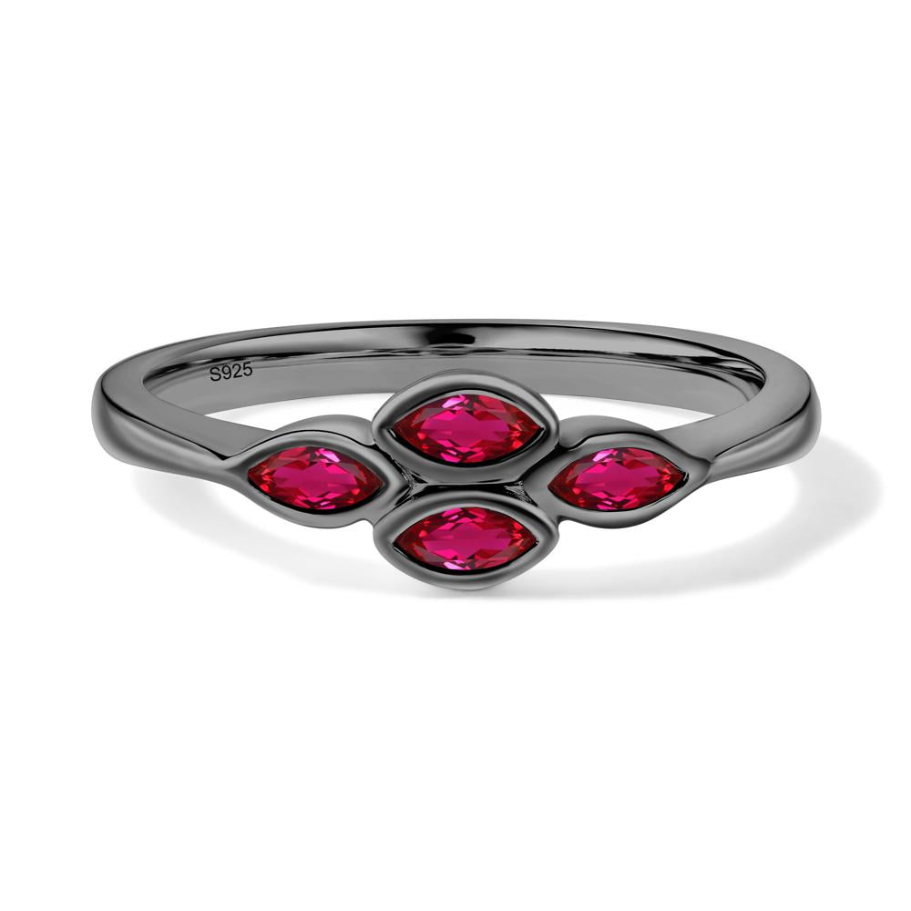 Marquise Cut Ruby Bezel Cluster Ring - LUO Jewelry #metal_black finish sterling silver