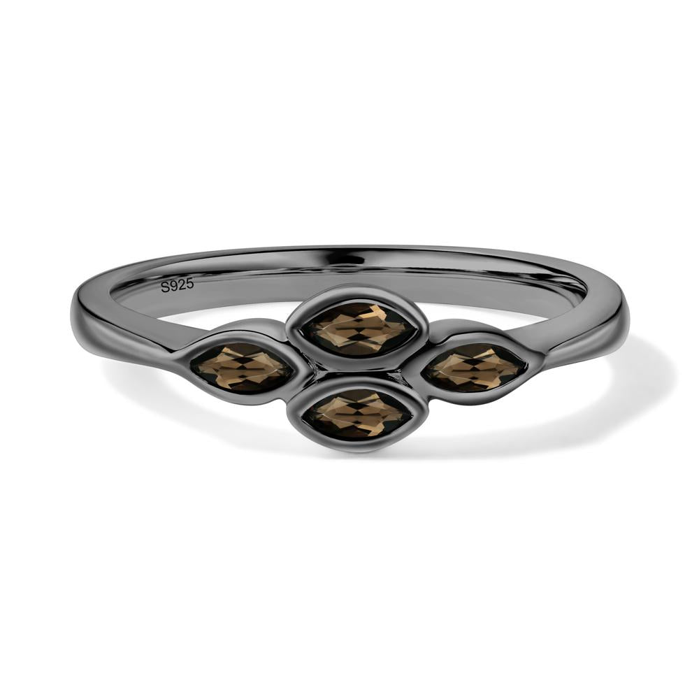 Marquise Cut Smoky Quartz Bezel Cluster Ring - LUO Jewelry #metal_black finish sterling silver