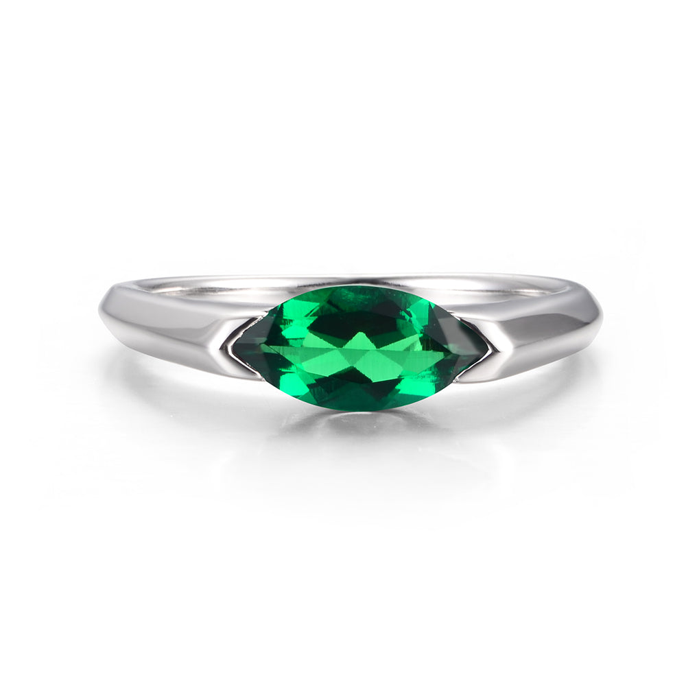 East West Marquise Ring Lab Emeraldwhite Gold