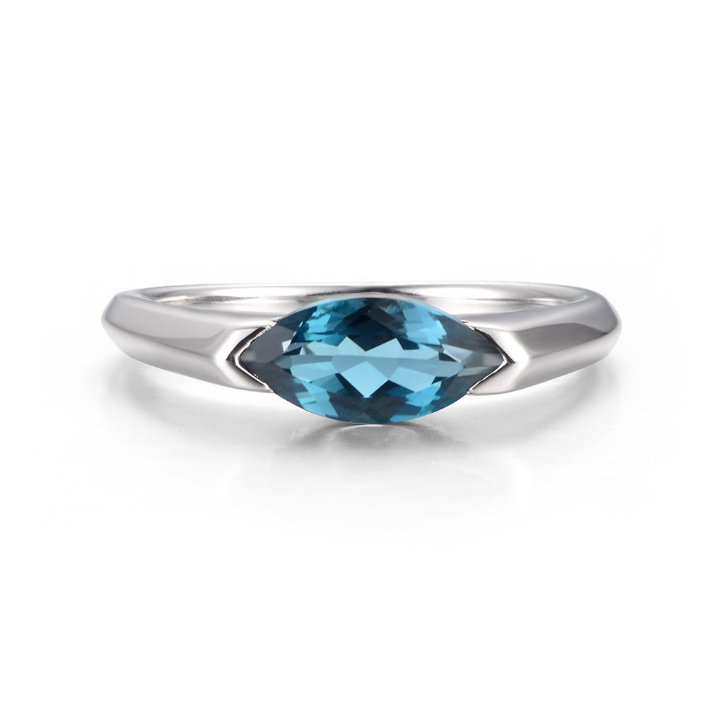 East West Marquise Cut London Blue Topaz Ring